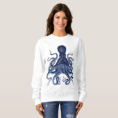 Kraken, Vintage Gravur, Aquarell, Sweatshirt (Vorne ganz)