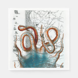 Kraken-Vintage Karte Serviette