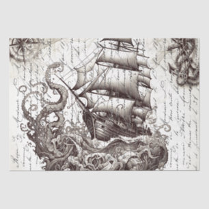 Kraken vs. Pirat nautical theme Seidenpapier