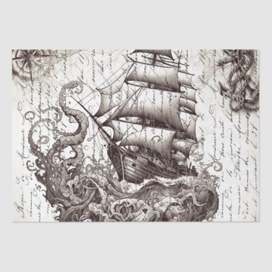 Kraken vs. Pirat nautical theme Seidenpapier (Vorderseite)