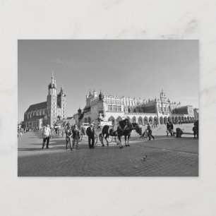 Krakow, Old Town, Poland, black and white postcard Postkarte