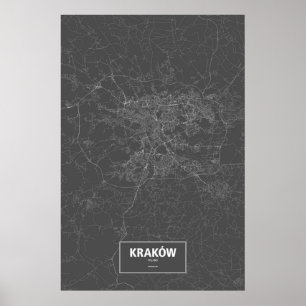Kraków, Polen (weiß auf Schwarzem) Poster