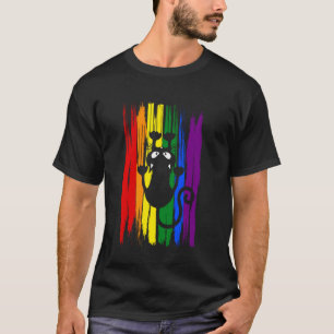 Krallende schwarze Katze auf Regenbogen Lustige LG T-Shirt