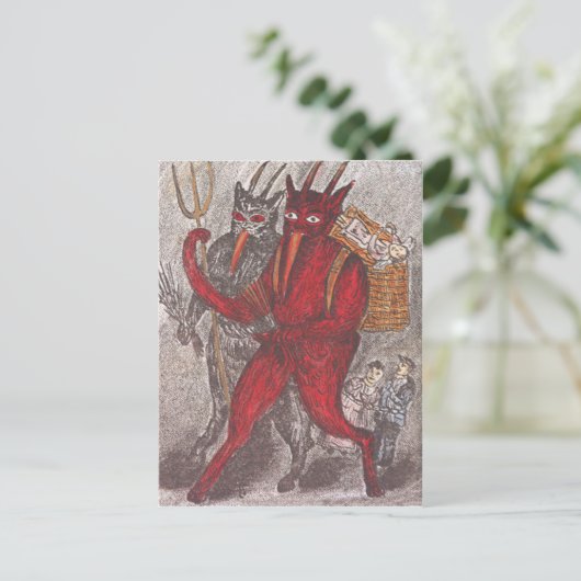 Krampus bei Kindern Postkarte (Stehend Vorderseite)