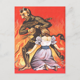 Krampus bestraft Frau Postkarte