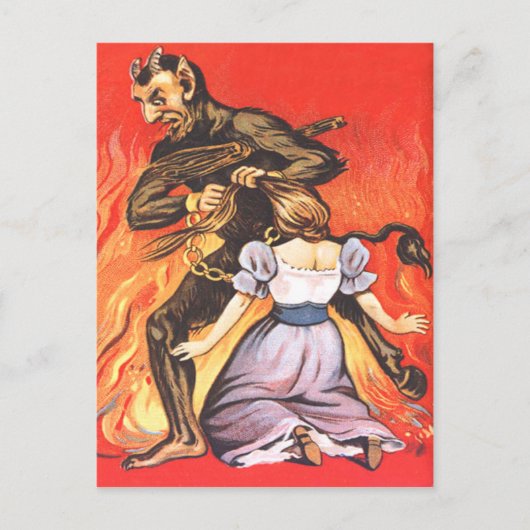 Krampus bestraft Frau Postkarte (Vorderseite)