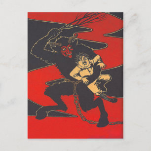 Krampus bestraft Kind mit Rute Postkarte