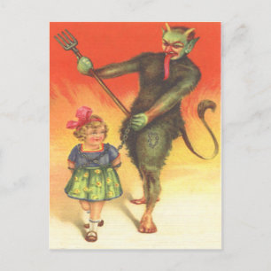 Krampus bestraft Kind Postkarte
