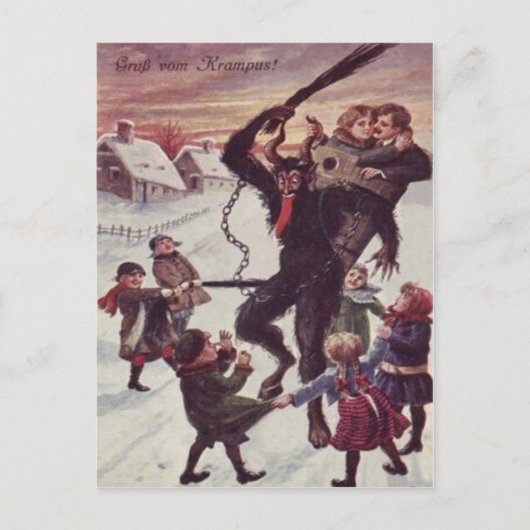 Krampus bestraft Kinder im Schnee Postkarte (Vorderseite)