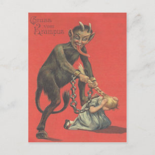 Krampus bestraft Mädchen Postkarte