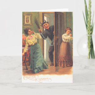 Krampus Bestrafung von Frauen Feiertagskarte