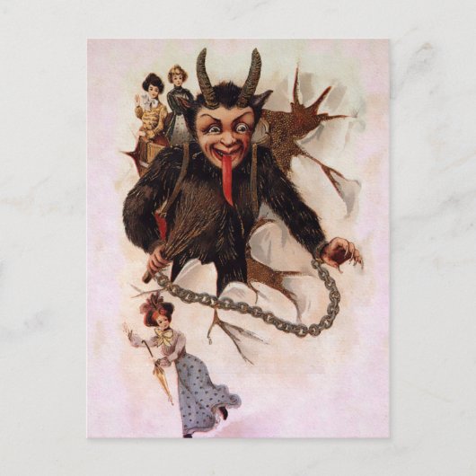 Krampus bricht durch postkarte (Vorderseite)