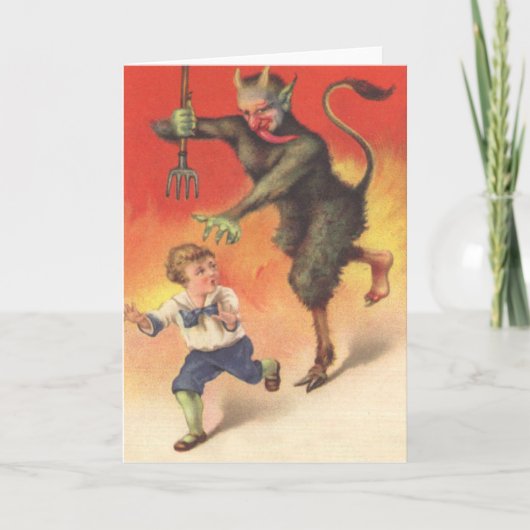 Krampus Chasing Child Feiertagskarte (Vorderseite)