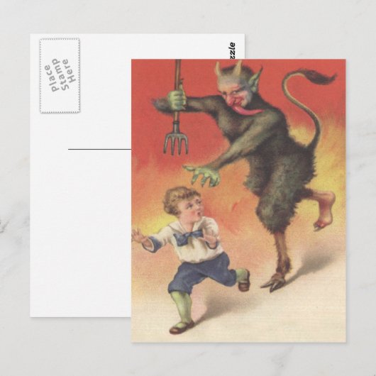 Krampus Chasing Child Postkarte (Vorne/Hinten)
