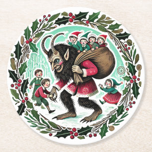 Krampus Christmas Runder Pappuntersetzer