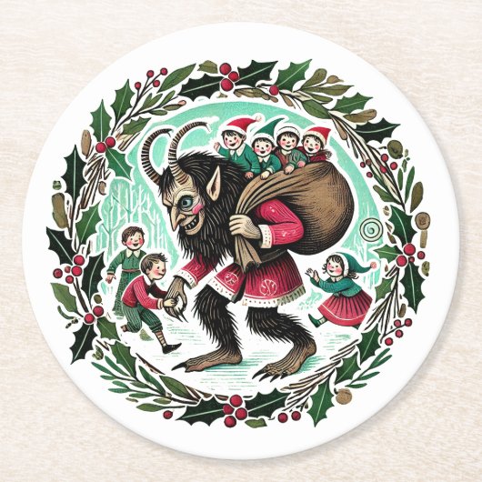 Krampus Christmas Runder Pappuntersetzer (Vorderseite)