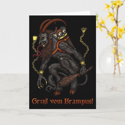 Krampus Dark Christmas Merry Krampus Holiday Horro Karte (Gelbe Blume)