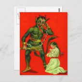 Krampus, der ein schlechtes Mädchen bestraft Postkarte (Vorne/Hinten)