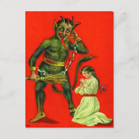 Krampus, der ein schlechtes Mädchen bestraft Postkarte (Vorderseite)