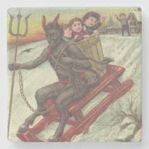 Krampus entführt Kinder auf Schlittenpitchfork Steinuntersetzer