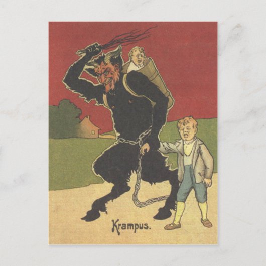 Krampus entführt Kinder Postkarte (Vorderseite)