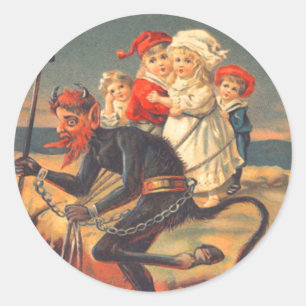 Krampus entführt Kinder Runder Aufkleber
