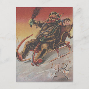 Krampus entführt Kinder Schlitten Postkarte