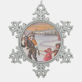 Krampus entführt Kinder Winter Schneeflocken Zinn-Ornament