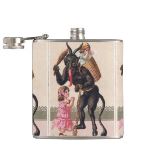 Krampus entführt Mädchen Vintage-Feiertag Weihnach Flachmann