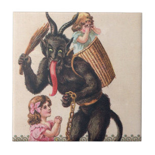Krampus erschreckt Mädchen Vintage-Feiertag Weihna Fliese