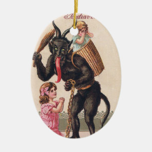 Krampus erschreckt Mädchen Vintage-Feiertag Weihna Keramik Ornament