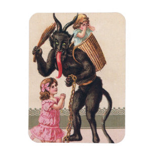 Krampus erschreckt Mädchen Vintage-Feiertag Weihna Magnet
