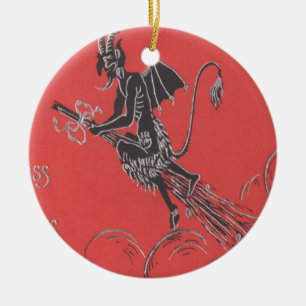 Krampus fliegt auf einem Besen Keramikornament