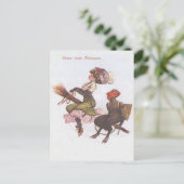 Krampus im Zimmer mit Frau Postkarte (Stehend Vorderseite)