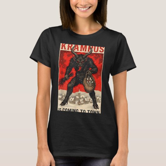 Krampus Is Coming To Town Christmas Horror Holiday T-Shirt (Vorderseite)