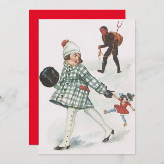 Krampus jagen ein kleines Mädchen mit Puppe (Vorne/Hinten)