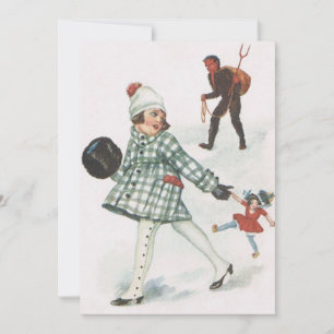 Krampus jagen ein kleines Mädchen mit Puppe