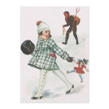 Krampus jagen ein kleines Mädchen mit Puppe