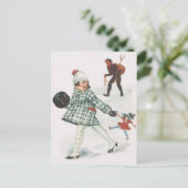 Krampus jagen ein kleines Mädchen mit Puppe Postkarte (Stehend Vorderseite)