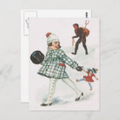 Krampus jagen ein kleines Mädchen mit Puppe Postkarte (Vorne/Hinten)