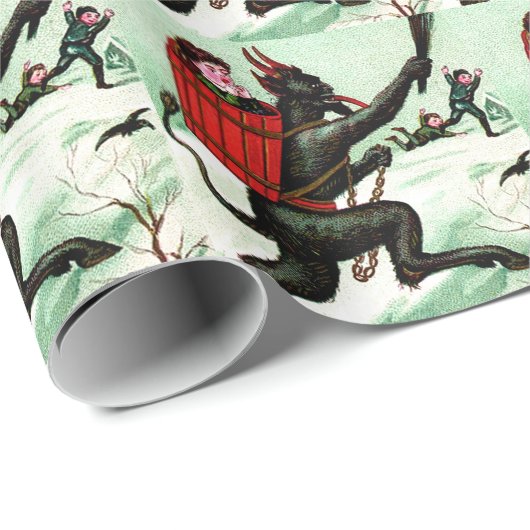 Krampus jagen schlechten Kindern Winterschnee Geschenkpapier (Rolleneckpunkt)