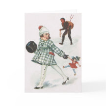 Krampus jagt ein kleines Mädchen mit Puppe