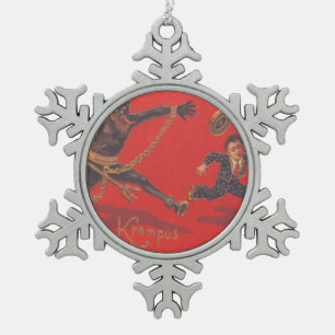 Krampus jagt einen Jungen Schneeflocken Zinn-Ornament