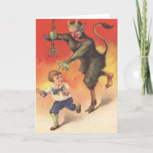 Krampus jagt Kind Feiertagskarte