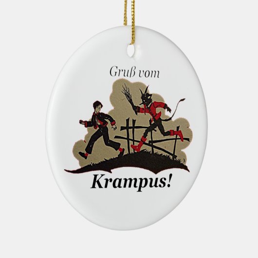 Krampus jagt Kind Keramikornament (Rechts)