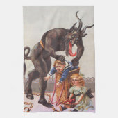 Krampus Kidnapping Children Küchentuch (Vertikal)