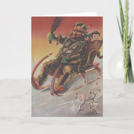 Krampus Kidnapping Children Sleigh Feiertagskarte