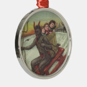 Krampus Kidnapping Kinder auf der Schlittelbahn Silbernes Ornament (Rechts)