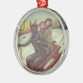 Krampus Kidnapping Kinder auf der Schlittelbahn Silbernes Ornament (Links)