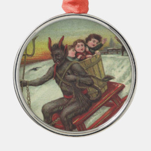 Krampus Kidnapping Kinder auf der Schlittelbahn Silbernes Ornament